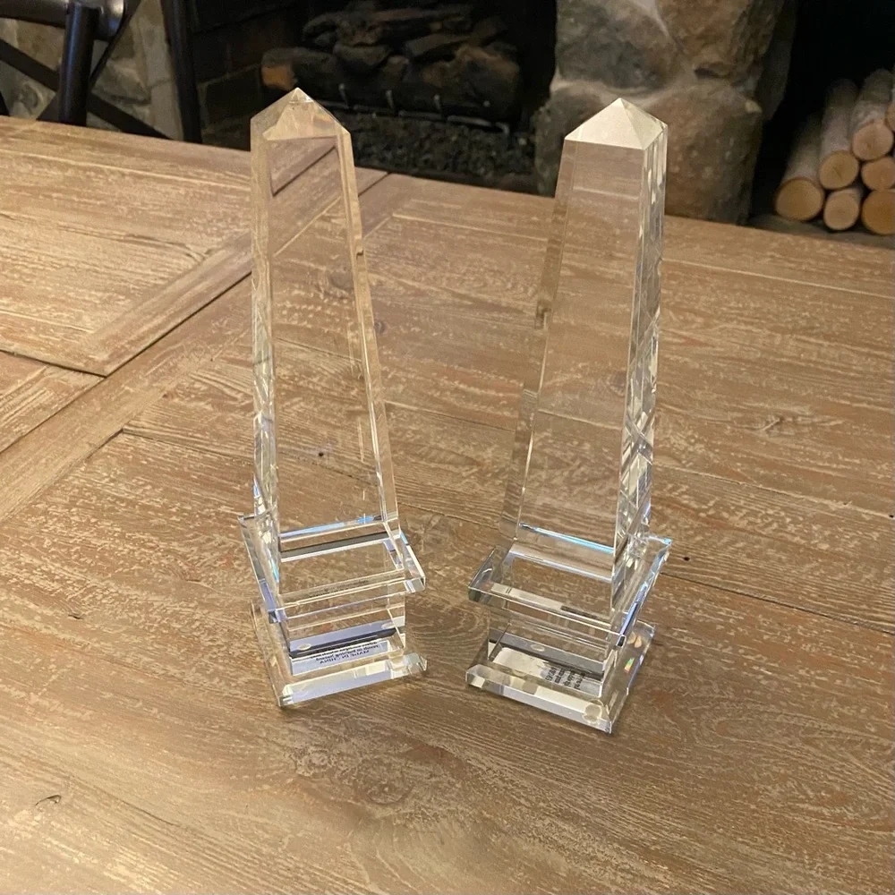 RESTORATION HARDWARE Crystal Clear Glass Obelisk A Pair